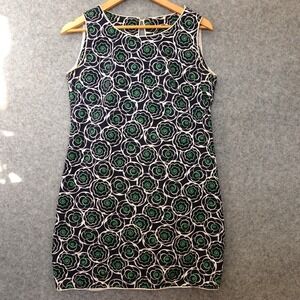 HARIS COTTON Shift Dress Womens SMALL Blue Green Rose Stretch Mini Cruise Resort